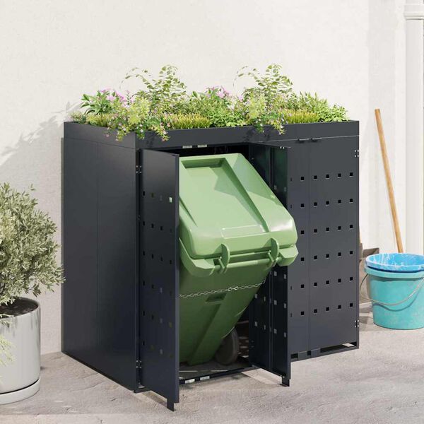 vidaXL Wheelie Bin Opbevaring til 2 Affaldscontainere Antracit