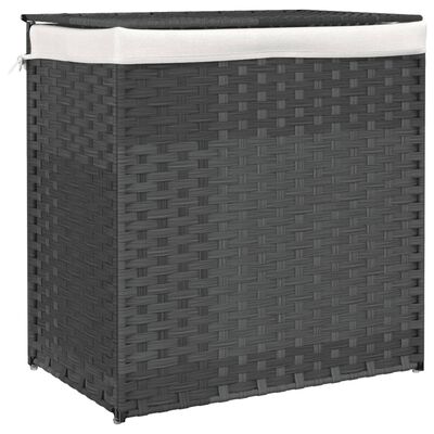 vidaXL vasketøjskurv med 2 sektioner 53x35x57 cm polyrattan grå