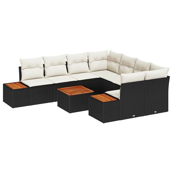 vidaXL Havesofa S&aelig;t med pude 9 pcs Sort Poly rattan