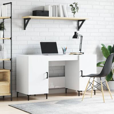 vidaXL skrivebord 140x50x75 cm konstrueret træ hvid højglans