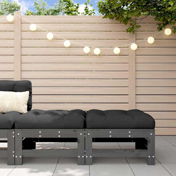 vidaXL fodskammel til haven 2 stk. med hynder massivt fyrretr&aelig; gr&aring;