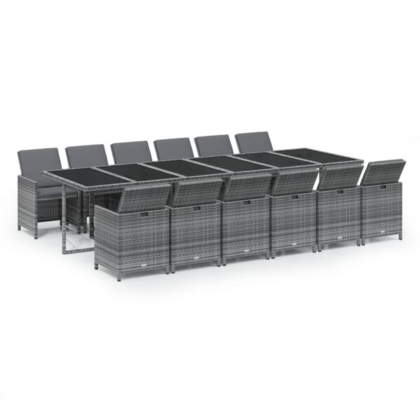 vidaXL spisebordss&aelig;t til haven 13 dele med hynder polyrattan gr&aring;