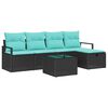 vidaXL Sofa S&aelig;t 6 stk. 5-Antal s&aelig;der Sort og turkis polyrattan