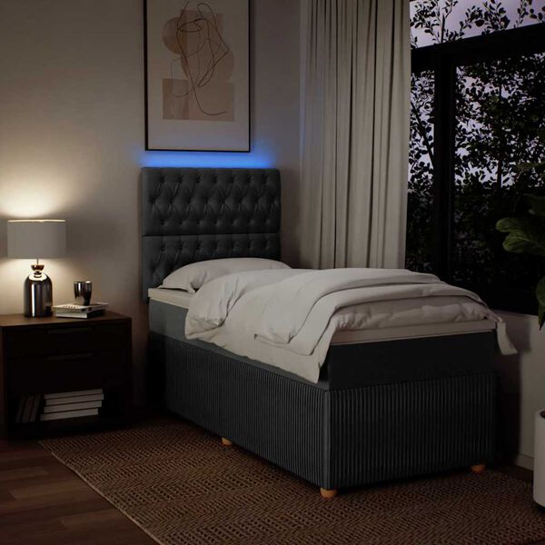 vidaXL kontinentalseng med madras 90x200 cm stof m&oslash;rkegr&aring;