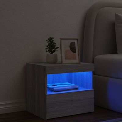 vidaxL sengebord med LED-lys 50x40x45 cm grå sonoma-eg