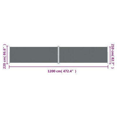 vidaXL sammenrullelig sidemarkise 220x1200 cm antracitgrå