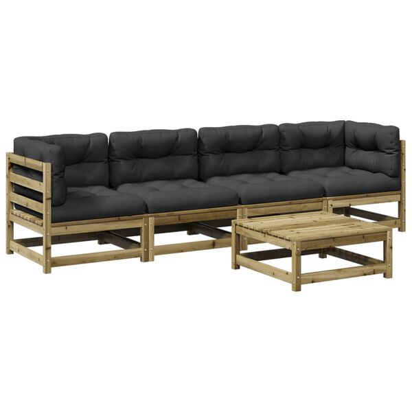 vidaXL sofas&aelig;t til haven 5 dele med hynder impr&aelig;gneret fyrretr&aelig;