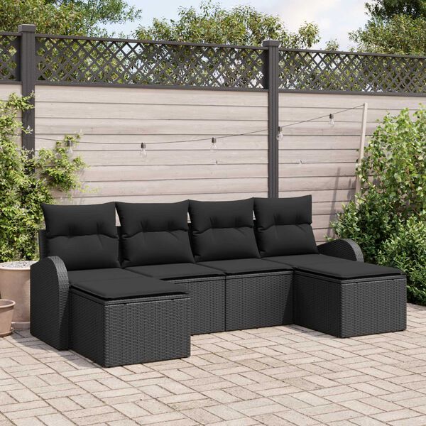 vidaXL Havesofa S&aelig;t med pude 6 pcs Sort Poly Rattan