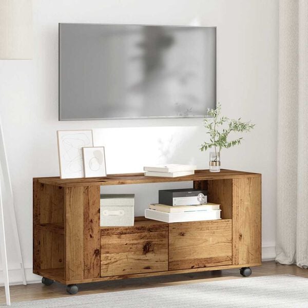 vidaXL tv-bord med hjul 102x34,5x43 cm konstrueret tr&aelig; antikt tr&aelig;