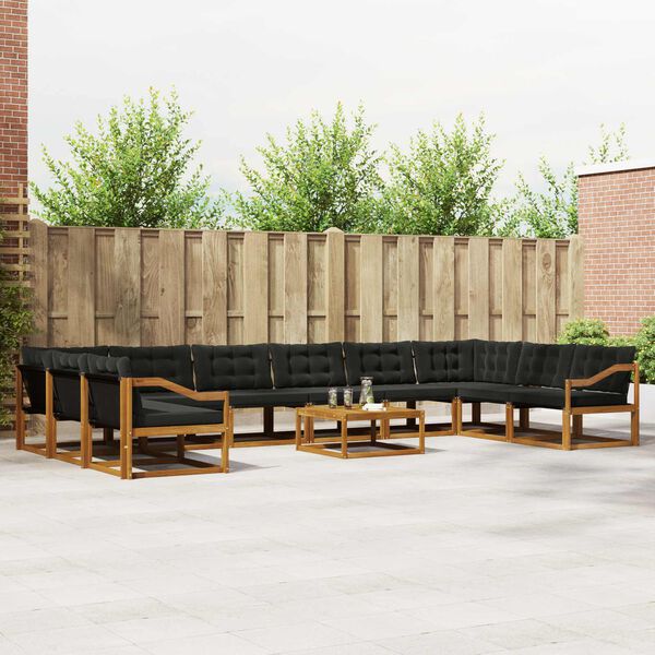 vidaXL Udend&oslash;rs sofagruppe med pude 11 pcs Naturlig og sort