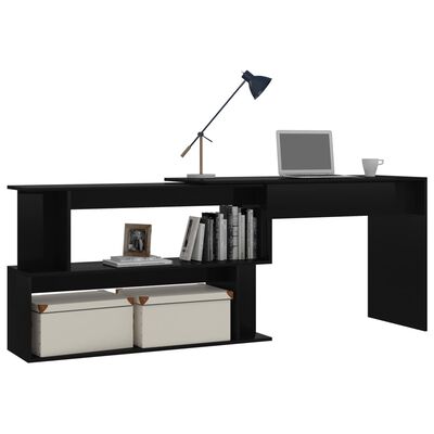 vidaXL L-formet skrivebord 200x50x76 cm konstrueret træ sort højglans