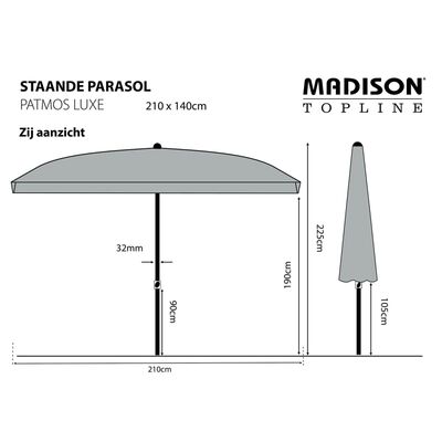 Madison parasol Patmos Luxe 210x140 cm rektangulær grå