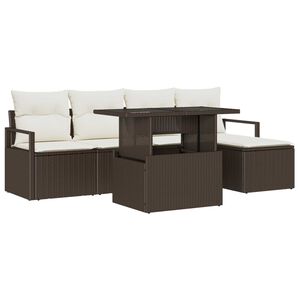 vidaXL Havesofa S&aelig;t med opbevaring 6 pcs Brun Poly rattan