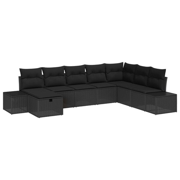 vidaXL Havesofa S&aelig;t med pude 8 pcs Sort polyrattan