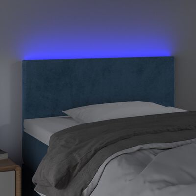 vidaXL sengegavl med LED-lys 100x5x78/88 cm fløjl mørkeblå