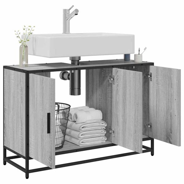 vidaXL skab til h&aring;ndvask til badev&aelig;relse 90x33x60 cm gr&aring; sonoma