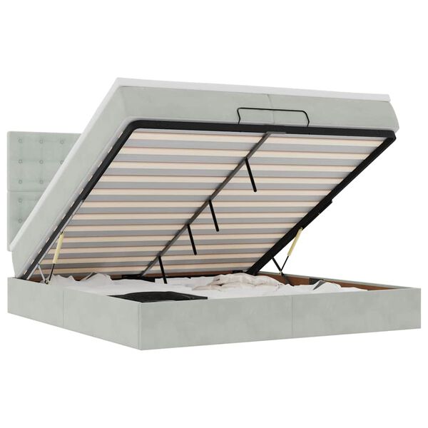 vidaXL osmannisk sengeramme med madrasser 200x200 cm fl&oslash;jl lysegr&aring;