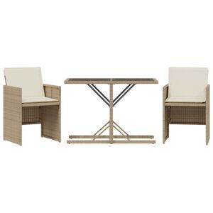 vidaXL bistros&aelig;t til haven 3 dele med hynder polyrattan beige