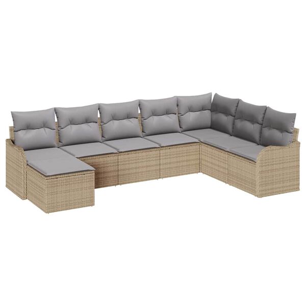 vidaXL Havesofa S&aelig;t med pude 8 pcs beige og lysegr&aring; Poly rattan