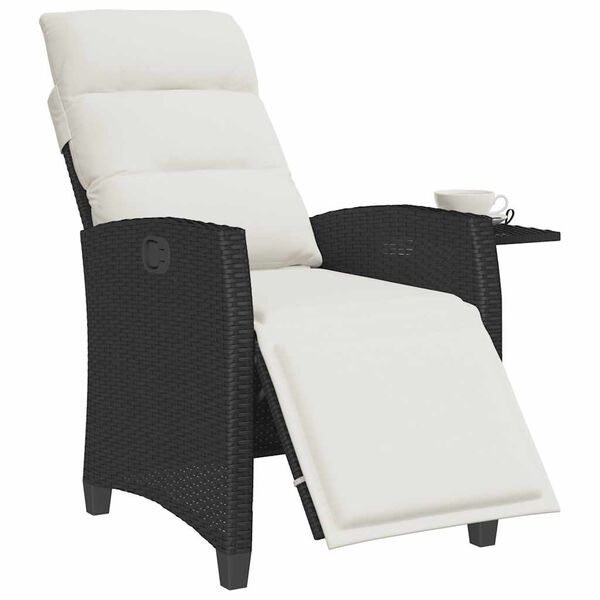 vidaXL havestol med lænefunktion og sidebord polyrattan sort