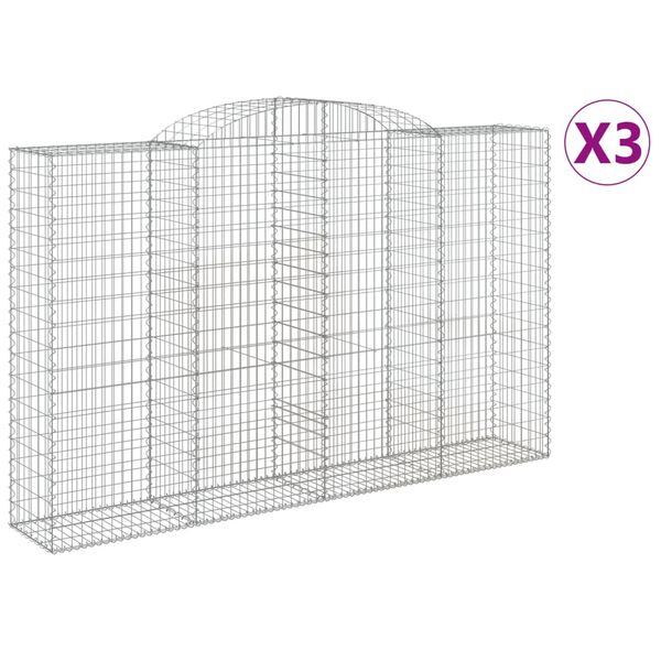 vidaXL buede gabionkurve 3 stk. 300x50x180/200 cm galvaniseret jern