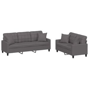 vidaXL sofas&aelig;t 2 dele med puder kunstl&aelig;der gr&aring;