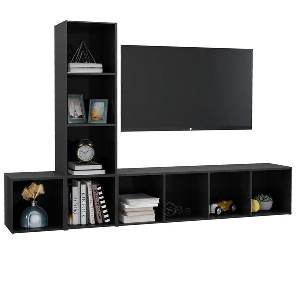 vidaXL tv-skabss&aelig;t 3 dele konstrueret tr&aelig; gr&aring; h&oslash;jglans