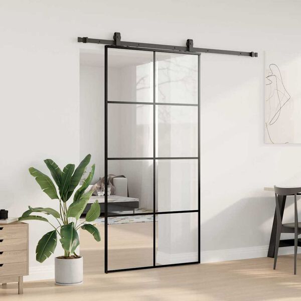 vidaXL skyded&oslash;r med hardwares&aelig;t 102,5x205 cm ESG glas sort