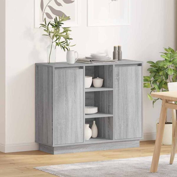 vidaXL LED Sideboard Gr&aring; Sonoma 90 x 32 x 75 cm Konstrueret tr&aelig;
