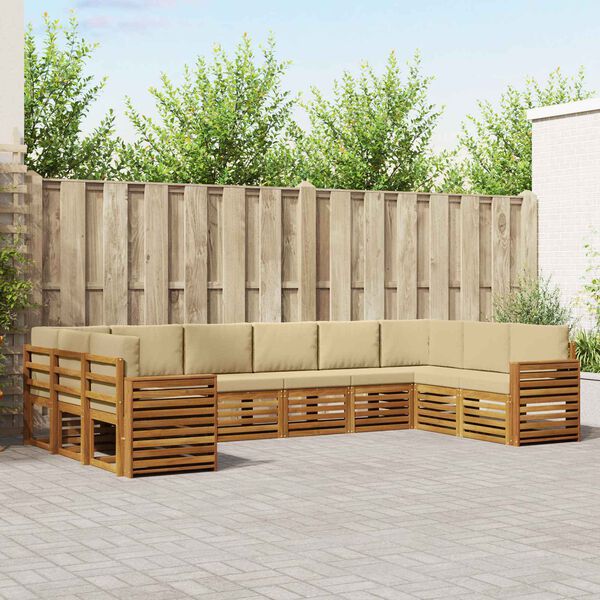 vidaXL Sektionalsofa s&aelig;t 10 pcs Naturlig og Beige Massivt Akacietr&aelig;