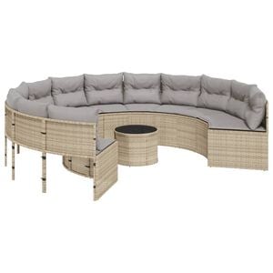 vidaXL havesofa med bord og hynder rund polyrattan beige
