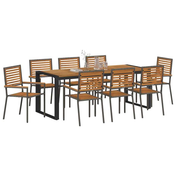 vidaXL Have Spisebordss&aelig;t 9 pcs Gr&aring; og Tr&aelig; 200 x 80 x 75 cm polyrattan