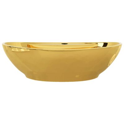 vidaXL håndvask med overløb 58,5 x 39 x 21 cm keramik guldfarvet