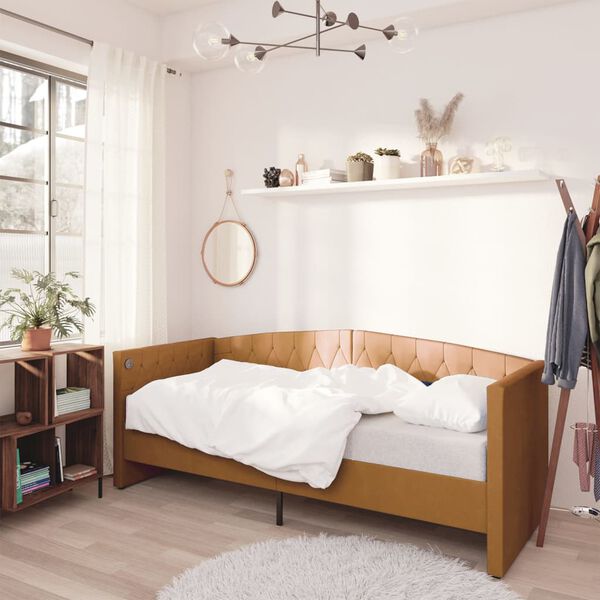 vidaXL daybed med madras og USB 90x200 cm fl&oslash;jl brun