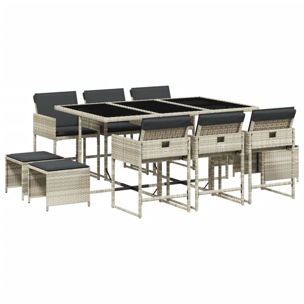 vidaXL lounges&aelig;t til haven 11 dele med hynder polyrattan lysegr&aring;