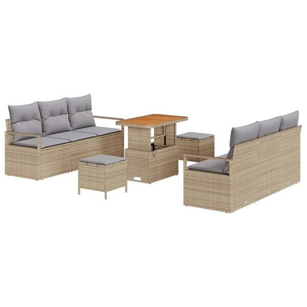 vidaXL Havesofa S&aelig;t med pude 9 pcs Beige polyrattan