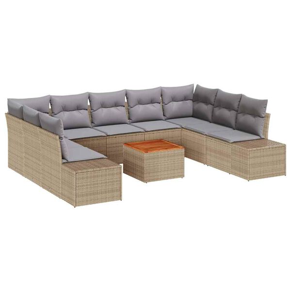 vidaXL Havesofa S&aelig;t med pude 10 pcs Beige polyrattan