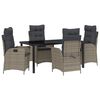 vidaXL Have Spisebordss&aelig;t med pude 5 pcs Gr&aring; polyrattan