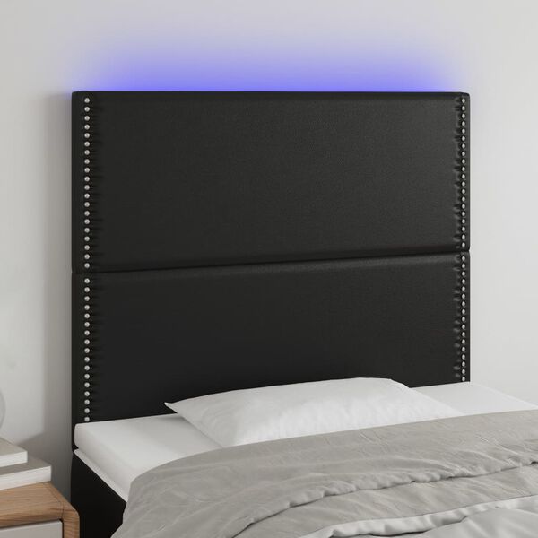 vidaXL sengegavl med LED-lys 100x5x118/128 cm kunstl&aelig;der sort