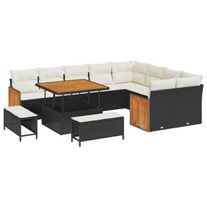 vidaXL Havesofa S&aelig;t med pude 12 pcs Sort og Cream