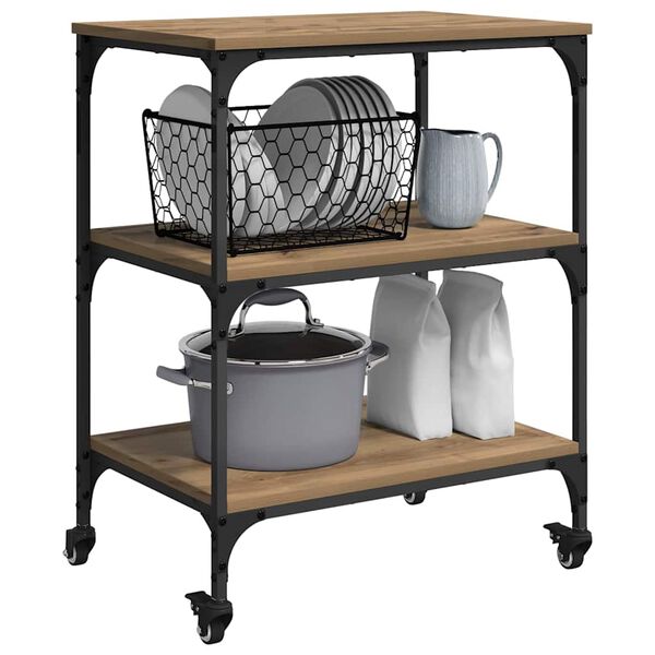 vidaXL K&oslash;kkenvogn Artisan Egetr&aelig; 60 x 41 x 76 cm Konstrueret tr&aelig;