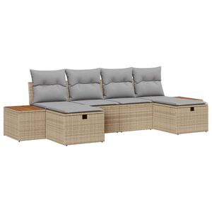 vidaXL Havesofa S&aelig;t med pude 6 pcs Beige Poly rattan
