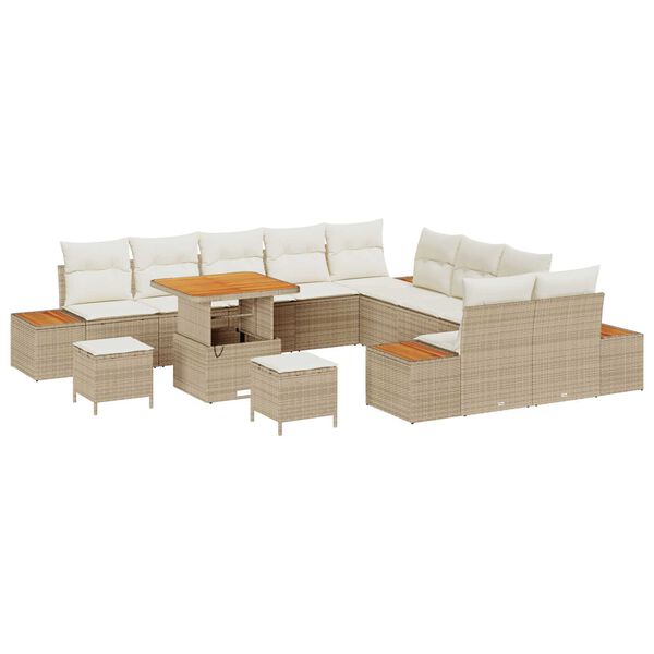 vidaXL Havesofa S&aelig;t med pude med opbevaring 13 pcs Beige Poly rattan