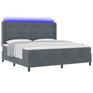 vidaXL Box spring seng med madras med LED M&oslash;rkegr&aring; 200 x 200 cm Fl&oslash;jl