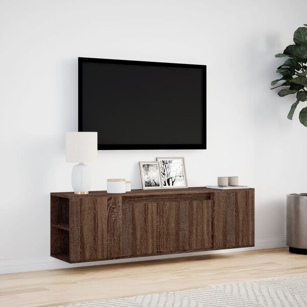 vidaXL v&aelig;gh&aelig;ngt tv-bord med LED-lys 135x31x39,5 cm brun egetr&aelig;sfarve