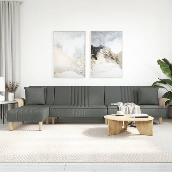 vidaXL L-formet sovesofa 279x140x70 cm stof m&oslash;rkegr&aring;