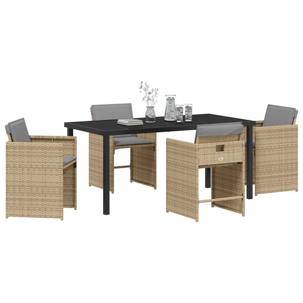 vidaXL Have Spisebordssæt med pude 5 pcs Beige polyrattan
