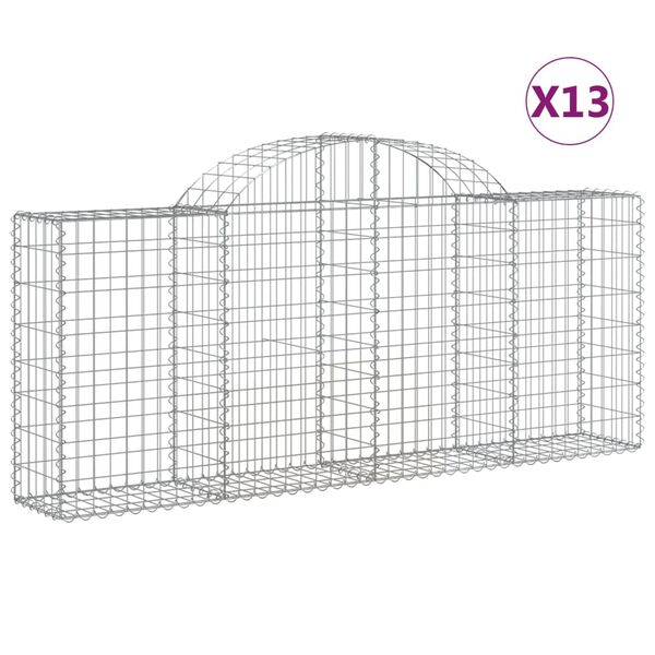 vidaXL buede gabionkurve 13 stk. 200x30x80/100 cm galvaniseret jern
