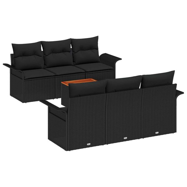 vidaXL Havesofa S&aelig;t med pude 7 pcs Sort polyrattan