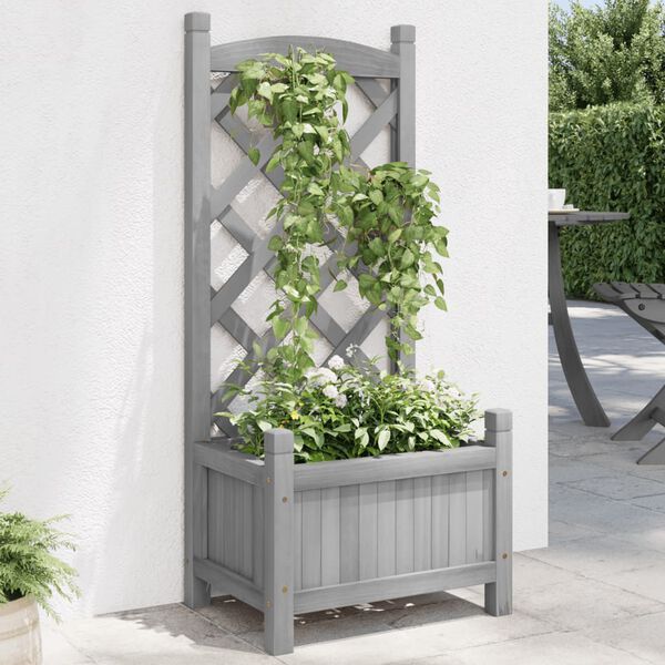 vidaXL plantekasse med espalier massivt grantræ grå